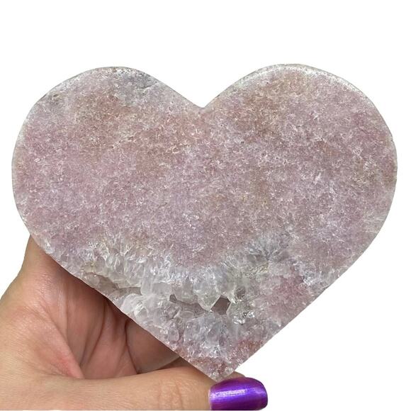 Pink Amethyst Druzy Heart Crystal Display Statement Piece Gift with Stand - Picture 2 of 10